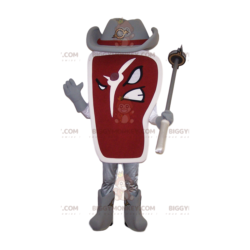 Piece of Meat BIGGYMONKEY™ Mascot Costume with Cowboy Hat -