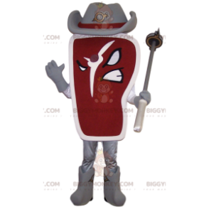 Piece of Meat BIGGYMONKEY™ Mascot Costume with Cowboy Hat -