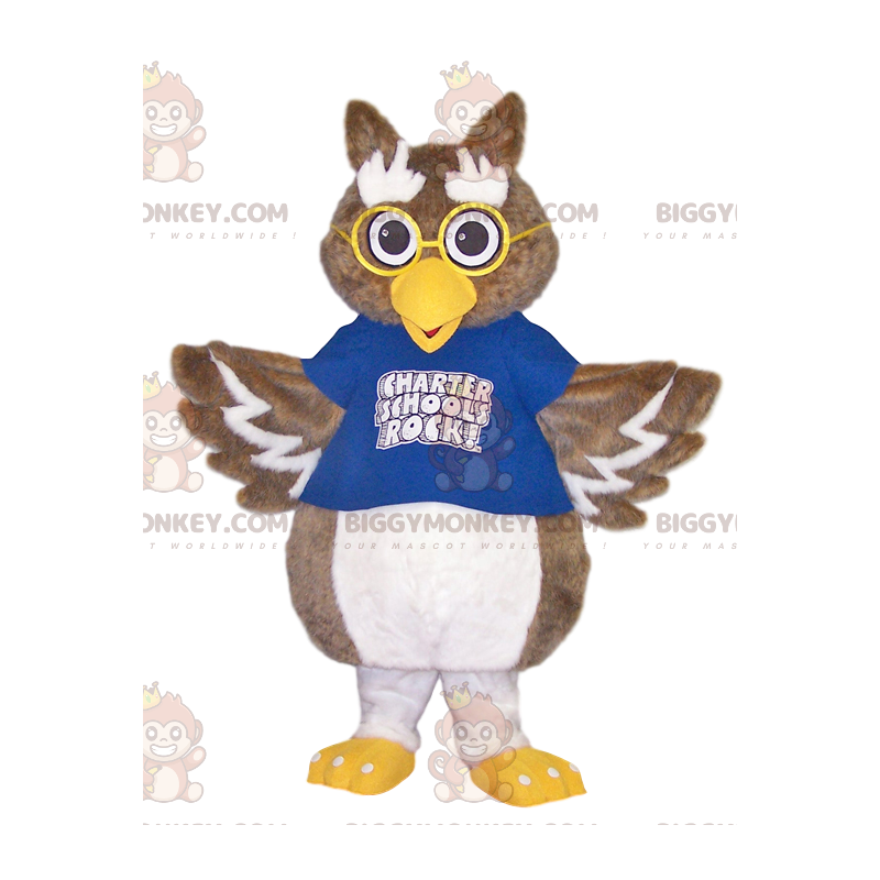 Costume da mascotte gufi BIGGYMONKEY™ con camicia blu e