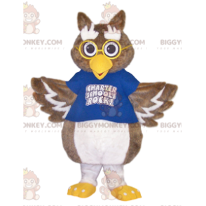 Costume de mascotte BIGGYMONKEY™ de hiboux avec un maillot bleu