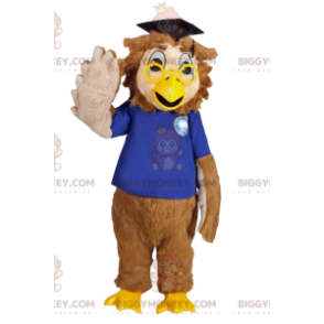 Costume de mascotte BIGGYMONKEY™ de hiboux avec un maillot bleu