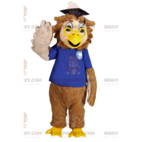 Owls BIGGYMONKEY™ Mascot Costume with Blue Shirt and Glasses –