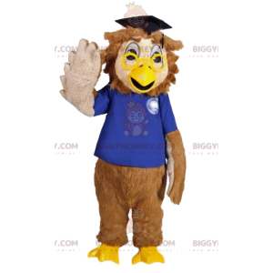 Kostým maskota sovy BIGGYMONKEY™ s modrou košilí a brýlemi –