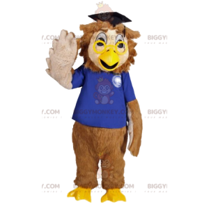 Traje de mascote Owls BIGGYMONKEY™ com camisa azul e óculos –