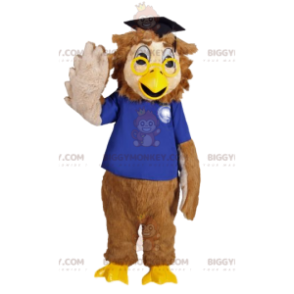 Costume da mascotte gufi BIGGYMONKEY™ con camicia blu e