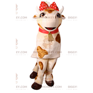 Costume de mascotte BIGGYMONKEY™ de vache avec un nœud rouge à