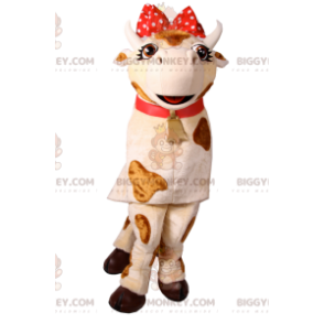 Kostium maskotki krowy BIGGYMONKEY™ z czerwoną kokardą w