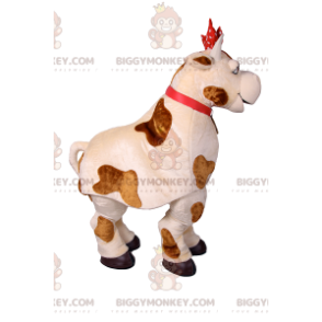 BIGGYMONKEY™ cow mascot costume with red polka dot bow. cow