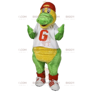 BIGGYMONKEY™ mascottekostuum van groene dinosaurus met rode