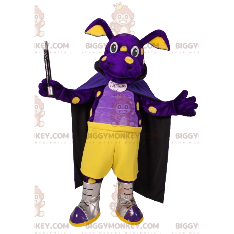 Costume da mascotte BIGGYMONKEY™ maiale viola con mantello e