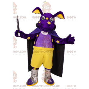 Traje de mascote de porco roxo BIGGYMONKEY™ com capa e varinha