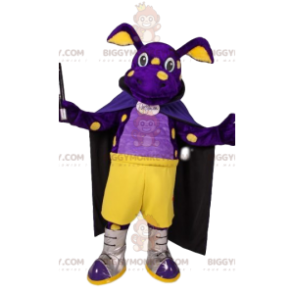 Traje de mascote de porco roxo BIGGYMONKEY™ com capa e varinha