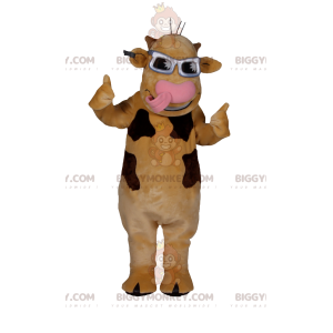 Super cool beige cow BIGGYMONKEY™ mascot costume. cow costume -