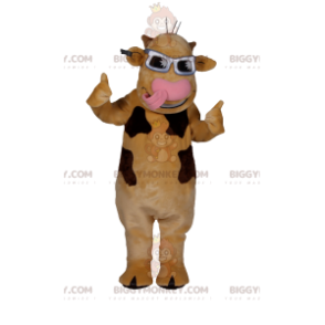 Super cool beige cow BIGGYMONKEY™ mascot costume. cow costume –