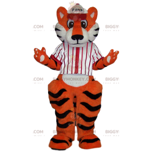 Costume de mascotte BIGGYMONKEY™ de tigre avec un maillot blanc