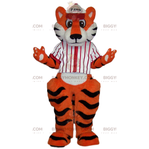 Kostým maskota Tiger BIGGYMONKEY™ s bílým baseballovým dresem –
