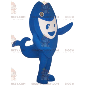 Costume de mascotte BIGGYMONKEY™ de baleineau bleu et blanc.