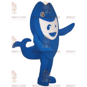 Costume de mascotte BIGGYMONKEY™ de baleineau bleu et blanc.