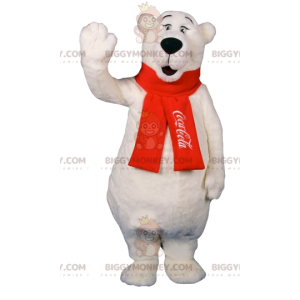 Costume de mascotte BIGGYMONKEY™ d'ours blanc avec une écharpe