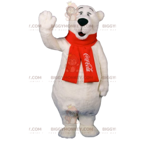 Στολή μασκότ BIGGYMONKEY™ Polar Bear με κόκκινο κασκόλ -