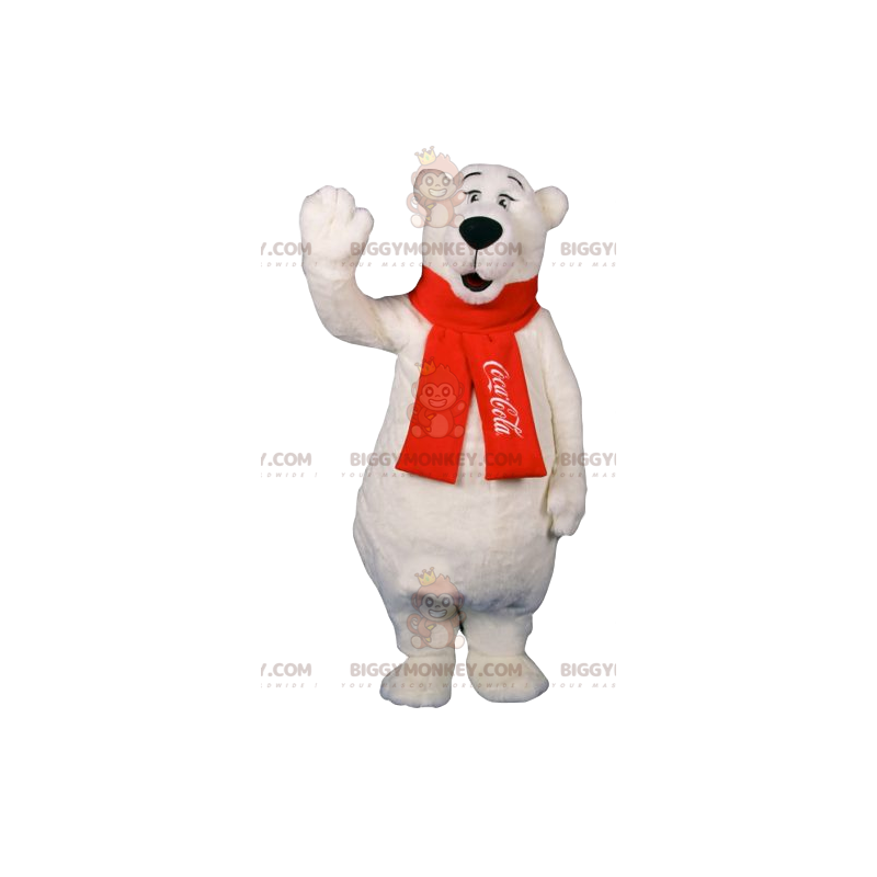 BIGGYMONKEY™ Polar Bear Mascot Costume with Red Scarf -