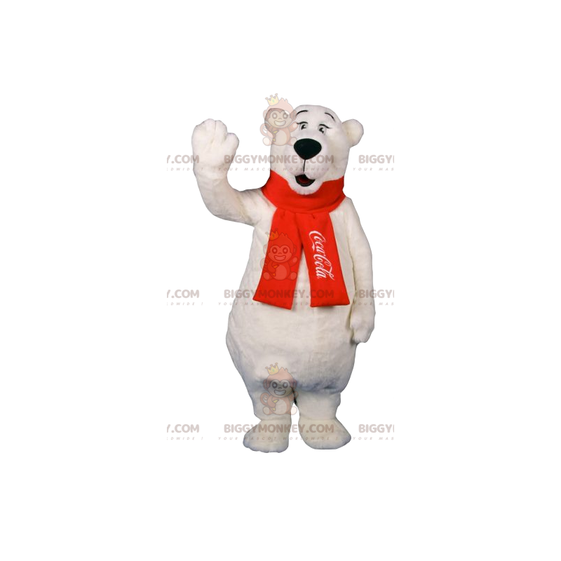 Disfraz de mascota de oso polar BIGGYMONKEY™ con bufanda roja -