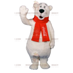 BIGGYMONKEY™ Polar Bear Mascot Costume with Red Scarf -