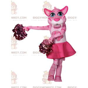 BIGGYMONKEY™ Maskotdräkt Rosa Tigress i Cheerleader-outfit -