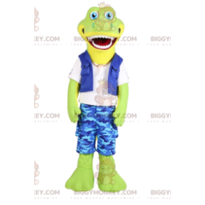 Costume de mascotte BIGGYMONKEY™ de crocodile vert en tenue de