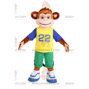 Traje de mascota de mono marrón BIGGYMONKEY™ en ropa deportiva.