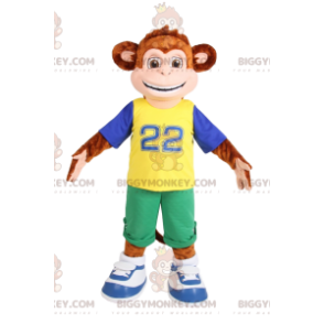 Traje de mascota de mono marrón BIGGYMONKEY™ en ropa deportiva.