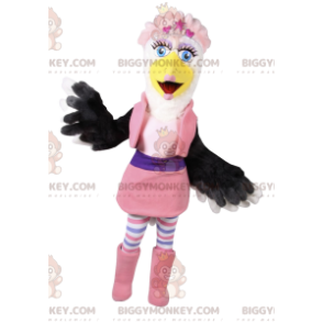 Fato de mascote de águia fêmea BIGGYMONKEY™ com conjunto rosa.