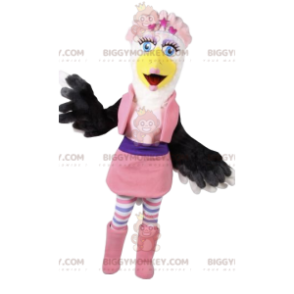 Fato de mascote de águia fêmea BIGGYMONKEY™ com conjunto rosa.