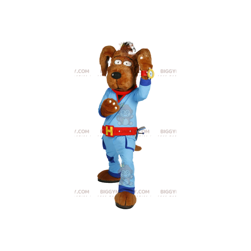 BIGGYMONKEY™ Dog Mascot Costume in Blue Workwear. dog costume -