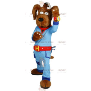 BIGGYMONKEY™ Dog Mascot Costume in Blue Workwear. dog costume -