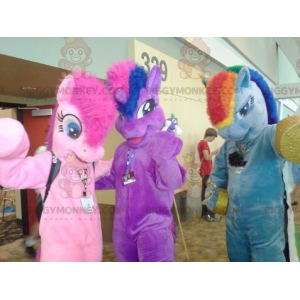 3 BIGGYMONKEY™s buntes Pony-Einhorn-Maskottchen -