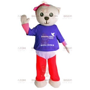 BIGGYMONKEY™ maskotdräkt av en krämfärgad liten björn med en