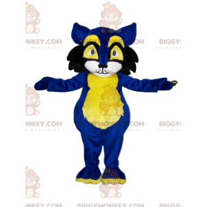 Blauwe en gele kat BIGGYMONKEY™ mascottekostuum. kattenkostuum