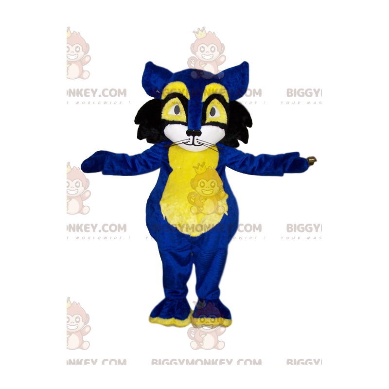 Blue and Yellow Cat BIGGYMONKEY™ Mascot Costume. cat costume –