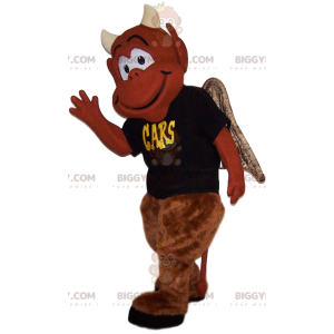 Costume de mascotte BIGGYMONKEY™ de diable marron souriant.