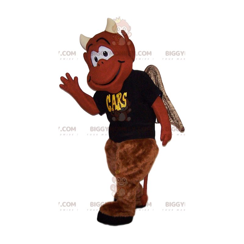 Costume de mascotte BIGGYMONKEY™ de diable marron souriant.