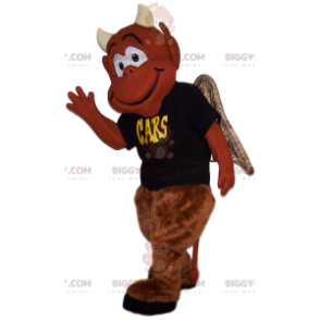 Costume de mascotte BIGGYMONKEY™ de diable marron souriant.