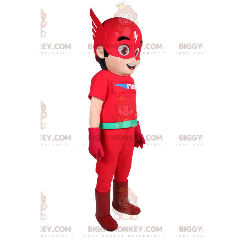 BIGGYMONKEY™ costume mascotte di Flash, l'eroe super veloce.