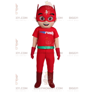 BIGGYMONKEY™ maskotdräkt av Flash, den supersnabba hjälten.