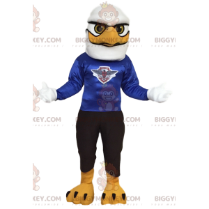 BIGGYMONKEY™ mascot costume of white eagle with a blue jersey.