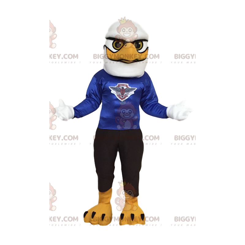 BIGGYMONKEY™ mascot costume of white eagle with a blue jersey.