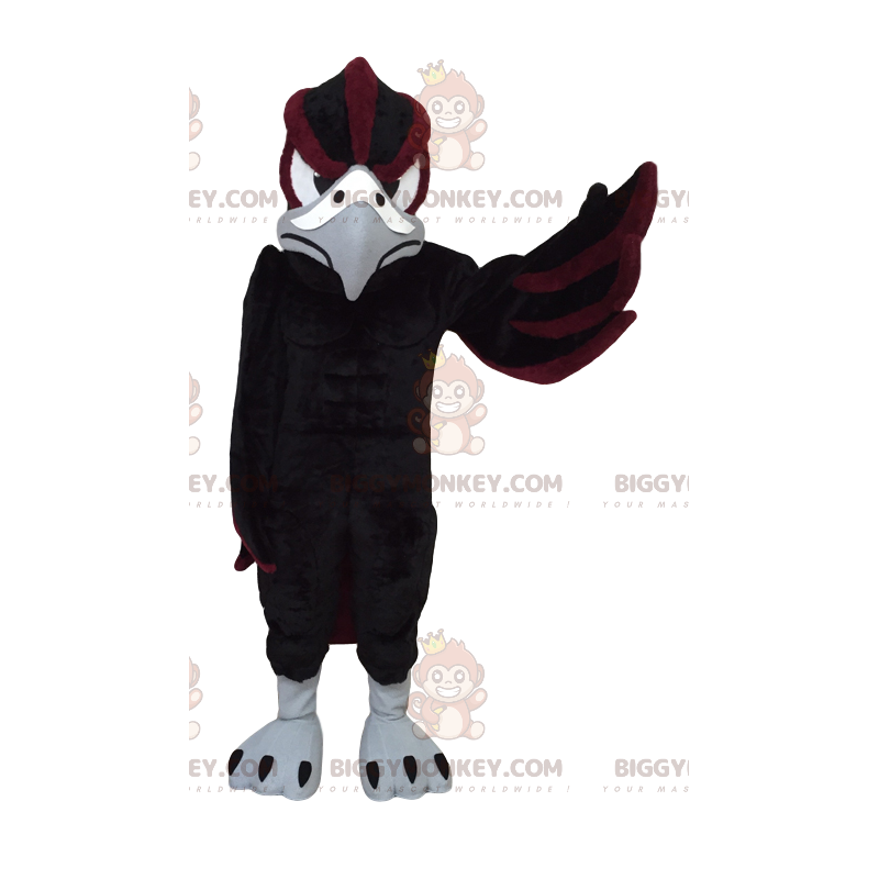 Traje de mascote de águia preta e marrom BIGGYMONKEY™. fantasia