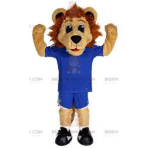 Kostium lwa BIGGYMONKEY™ w stroju piłkarskim. kostium lwa -