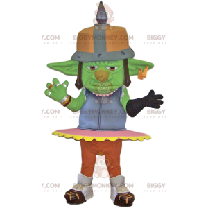 Traje de mascote de troll verde BIGGYMONKEY™ com capacete de