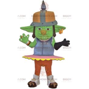 Green troll BIGGYMONKEY™ mascot costume with metal helmet.